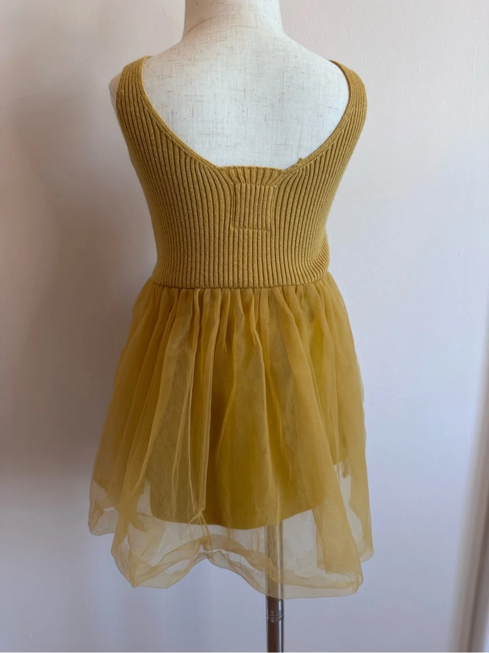 Girls' Mustard Knit Bodice Tulle Skirt Dress